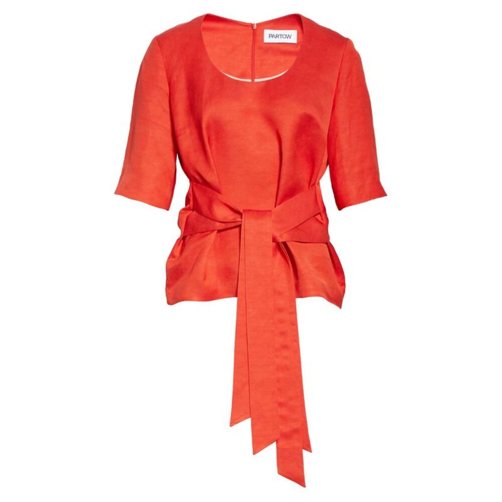 Partow Womens Petunia Tie Waist Linen Blend Top 4 Poppy - NWT $995
